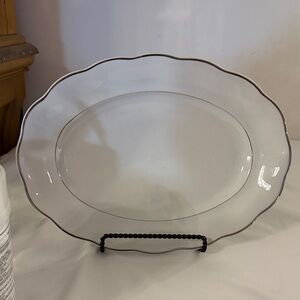 Elegant White Glass Platter with Gold Trim